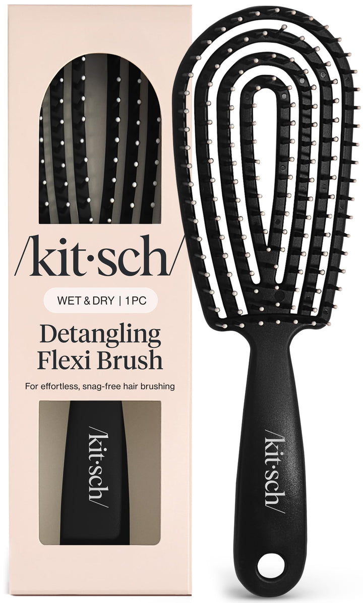 Kitsch front view of brush showing ergonomic shape and smooth detangling action