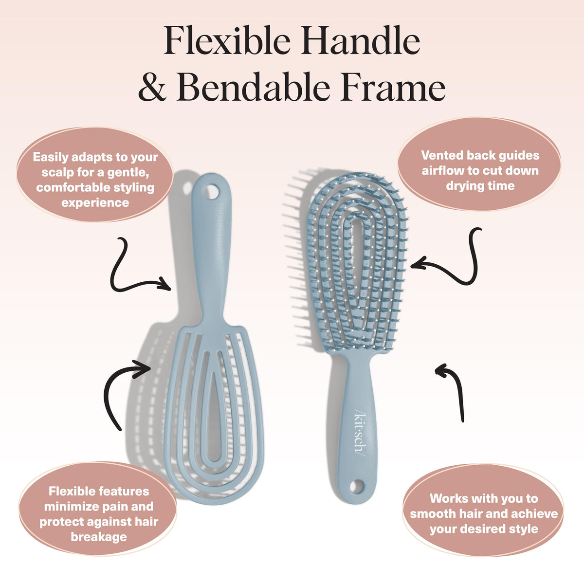 Kitsch brush held in hand illustrating compact size and travel convenience