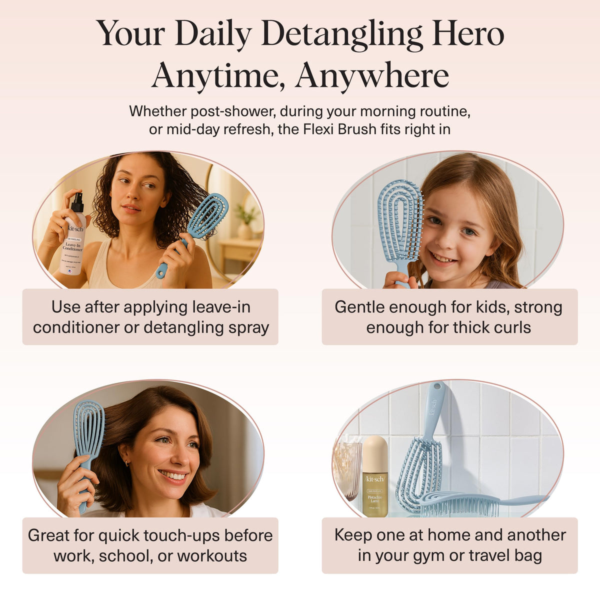 Kitsch brush detangling defined curly hair for smoother, frizz-controlled results
