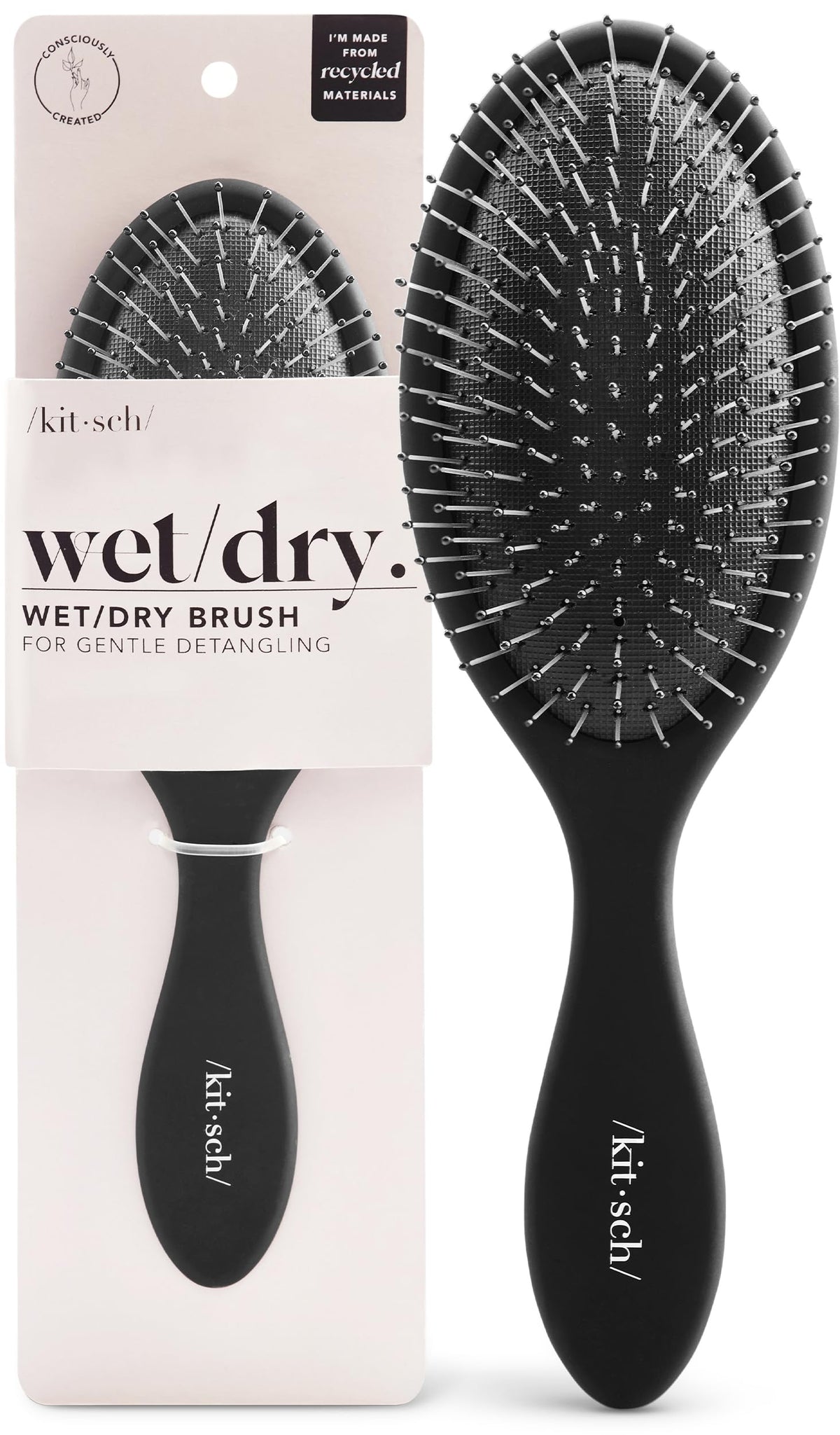 Kitsch Flexi brush front view showing sleek black design and detangling benefit