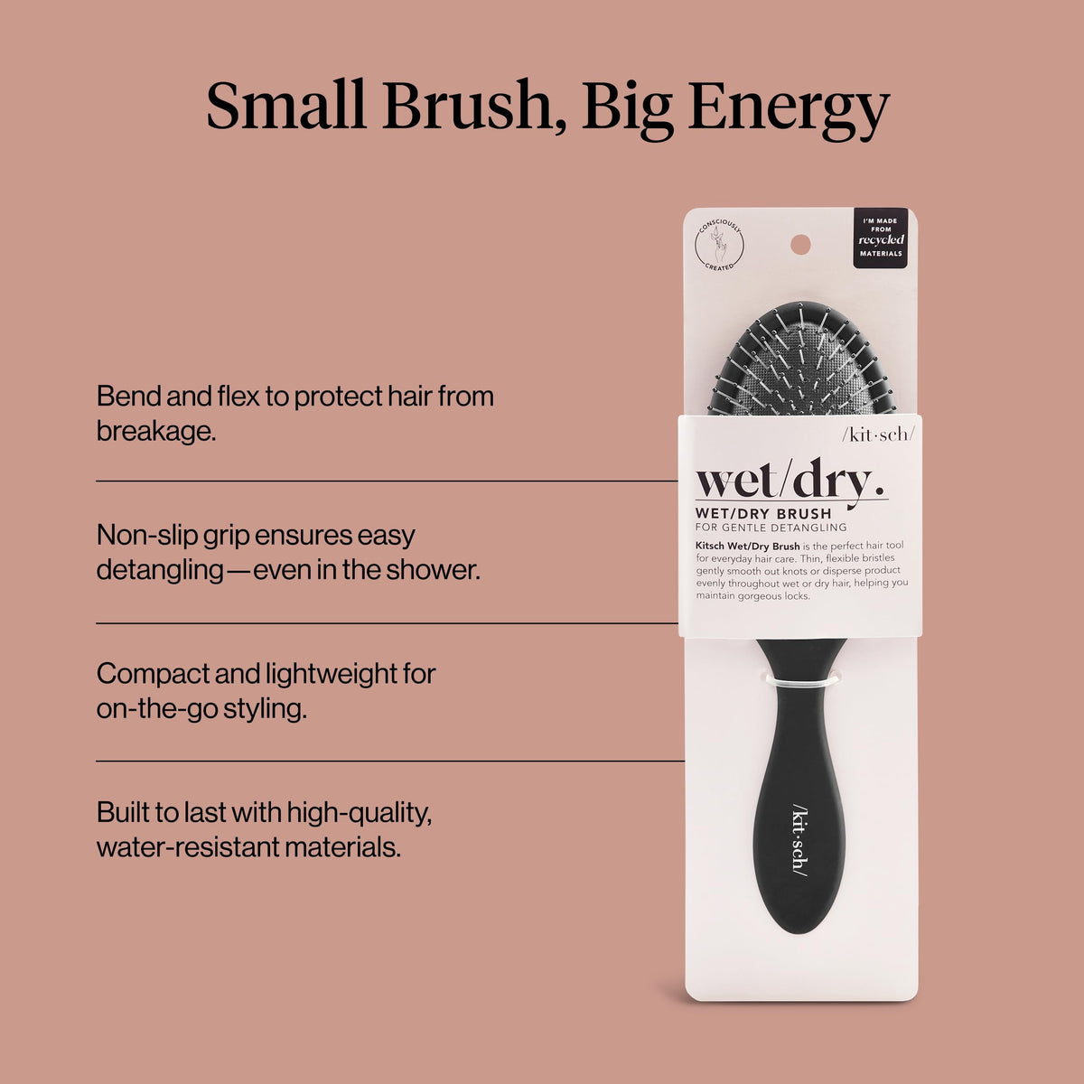 Kitsch brush being used on wet hair to detangle with reduced breakage