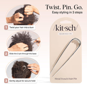 Kitsch hair pin used in styled updo on dressed woman adding elegant polish