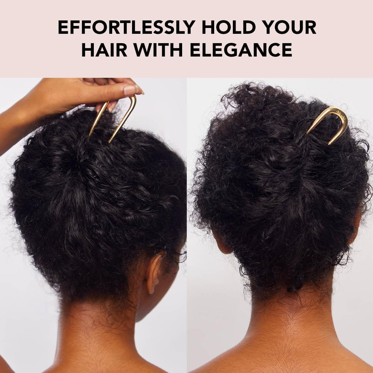 Kitsch hair pin next to hand showing compact travel-friendly size