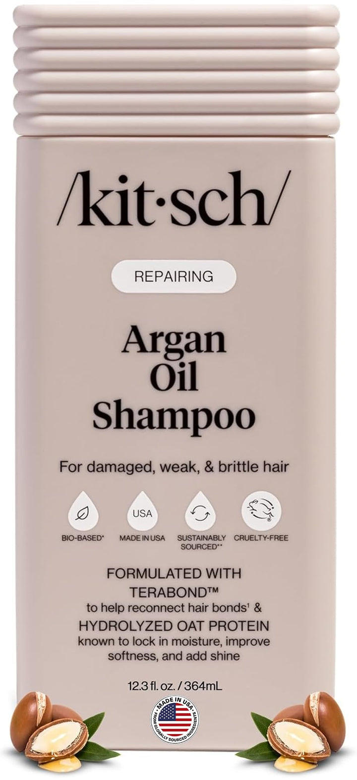 Kitsch front bottle of argan oil shampoo shows packaging and benefit