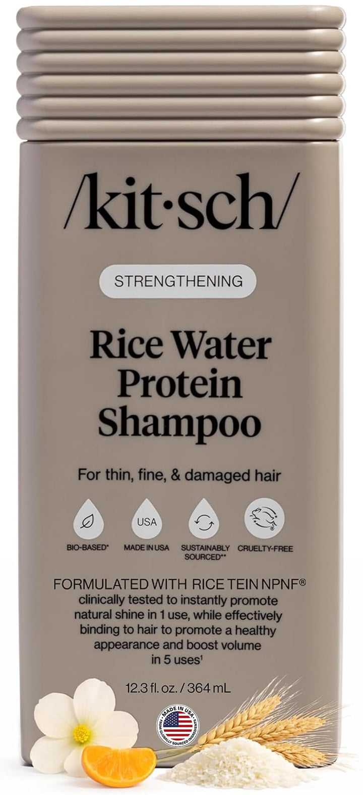 Kitsch front bottle showing strengthening rice water shampoo for fuller-looking hair