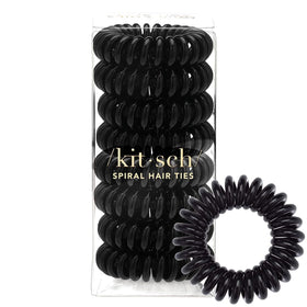 Kitsch front package showing eight black coiled hair ties, durable everyday hold
