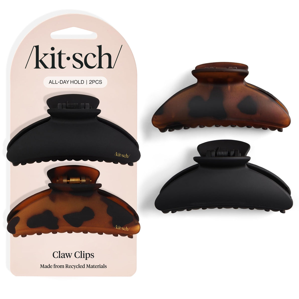 Kitsch front view of black and tortoise clips showing pair and shape for versatile styling