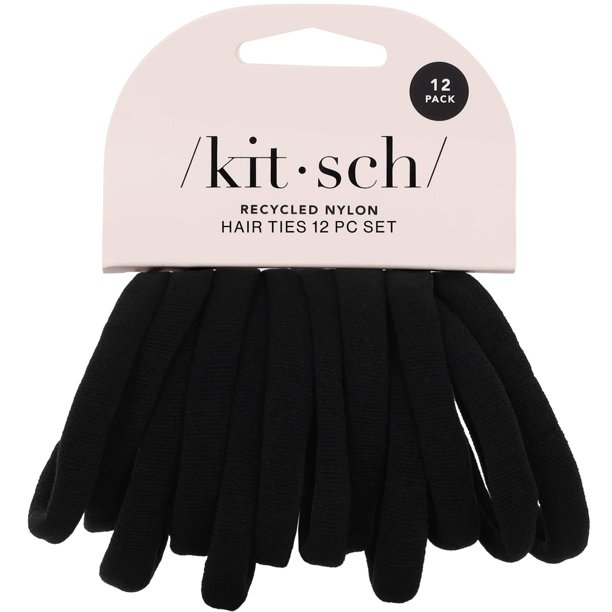 Kitsch front packaging showing 12 black hair ties and compact benefit