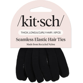 Kitsch front packaging showing six black hair ties, convenient storage benefit