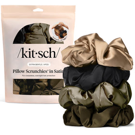 Kitsch front packaging showing four black scrunchies and soft cushion benefits