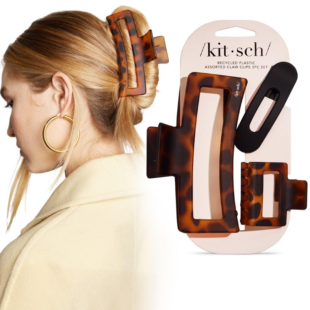 Kitsch front view of three black and tortoise clips showing versatile set benefits