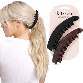 Kitsch front view of both black and tortoise clips showing classic design and instant styling