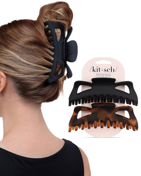 Kitsch front view of black and tortoise clips showing design and convenience