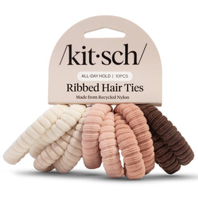 Kitsch front pack of ten blush hair ties showing color variety and packaging benefit