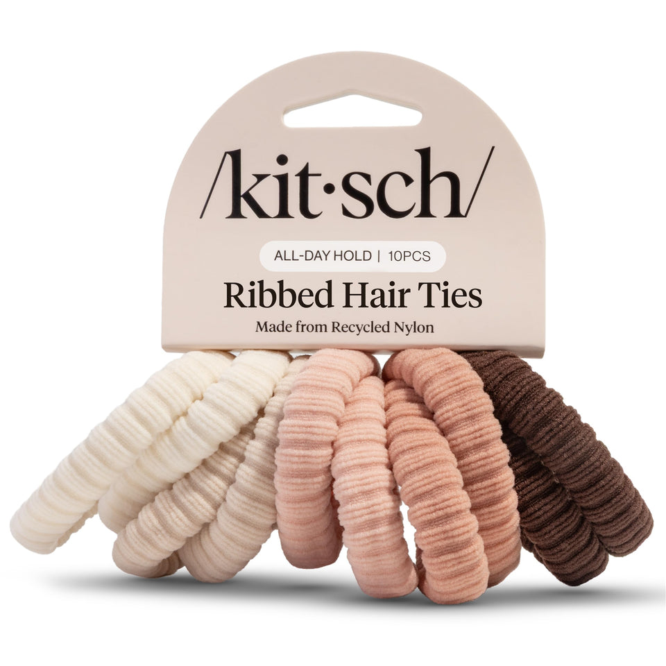 Kitsch front pack of ten blush hair ties showing color variety and packaging benefit