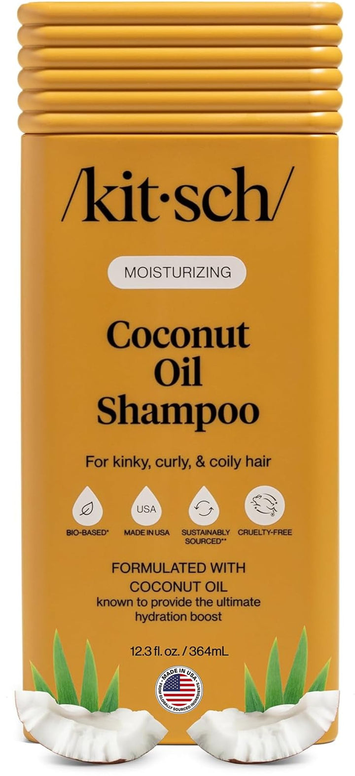 Kitsch front packaging of coconut oil moisturizing shampoo showing brand and bottle for easy identification