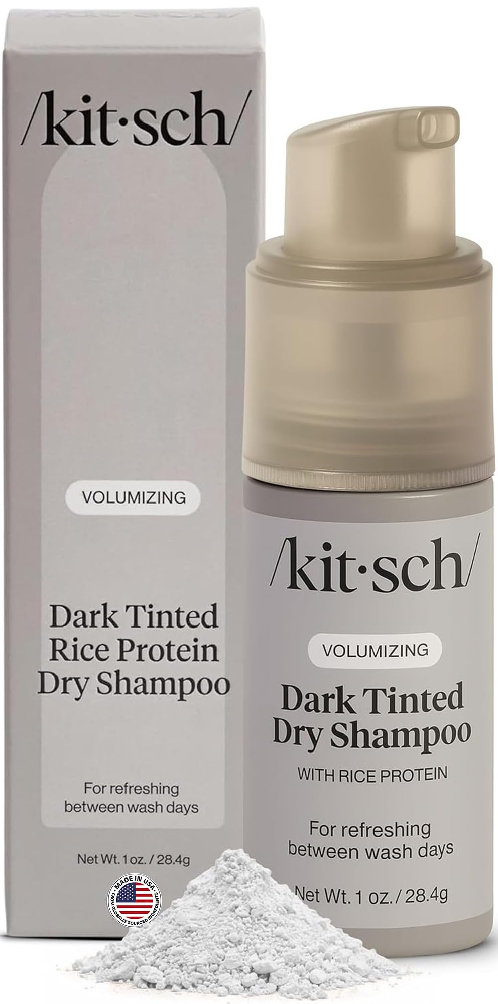 Kitsch front packaging showing dark-tinted dry shampoo benefits