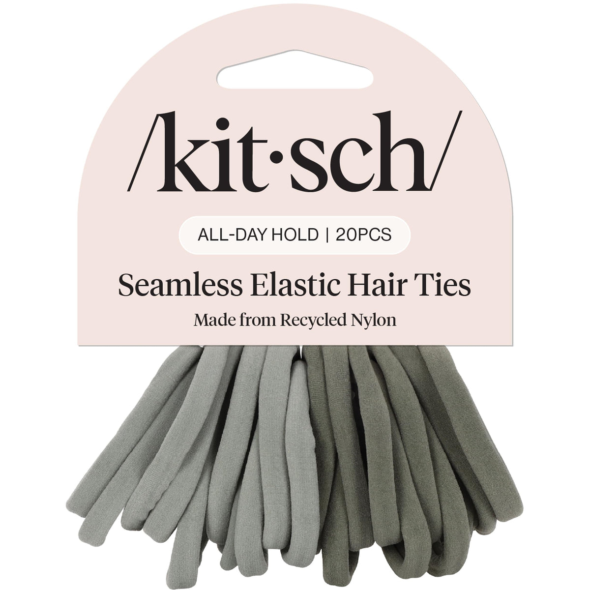 Kitsch front packaging showing 20 eucalyptus hair ties and tidy presentation