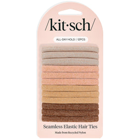 Kitsch front packaging showing 12 neutral hair ties and easy storage benefit