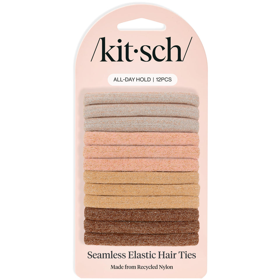 Kitsch front packaging showing 12 neutral hair ties and easy storage benefit