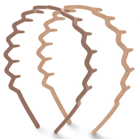 Kitsch front view of two neutral zig zag headbands showing compact pack for everyday styling