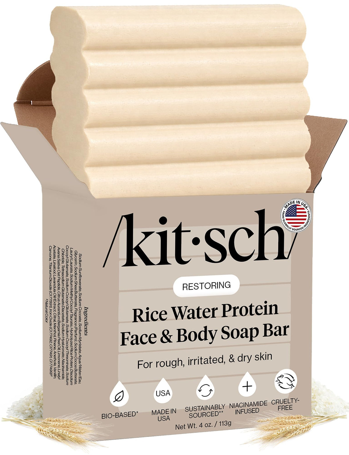 Kitsch front packaging showing rice water bar and hydrating benefit