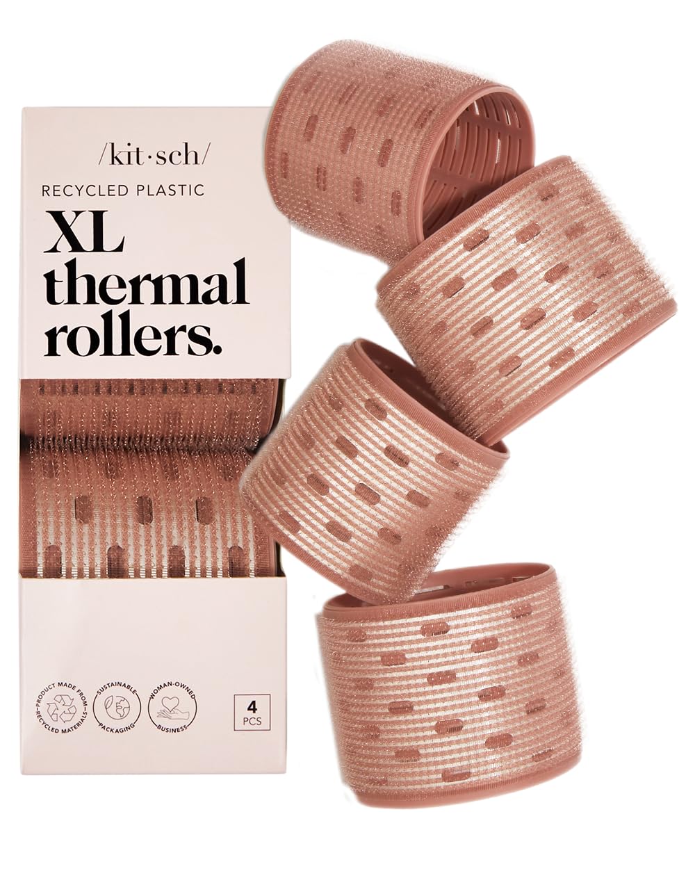 Kitsch front packaging showing terracotta rollers and benefits of heatless styling