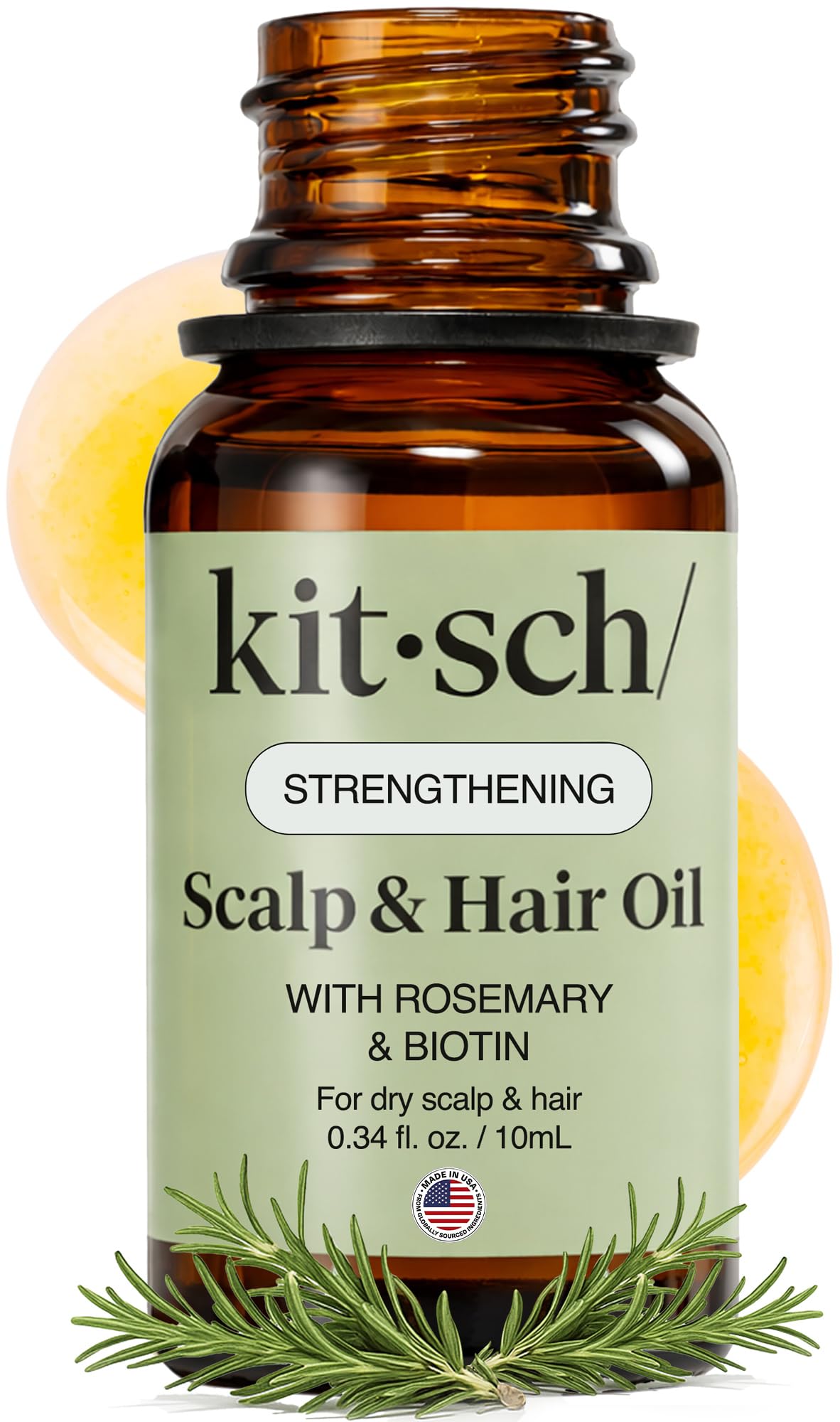 Kitsch front packaging showing rosemary oil bottle and lavender scent, promotes pre-wash nourishment