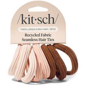 Kitsch front packaging of eight rosewood hair ties, easy selection benefit