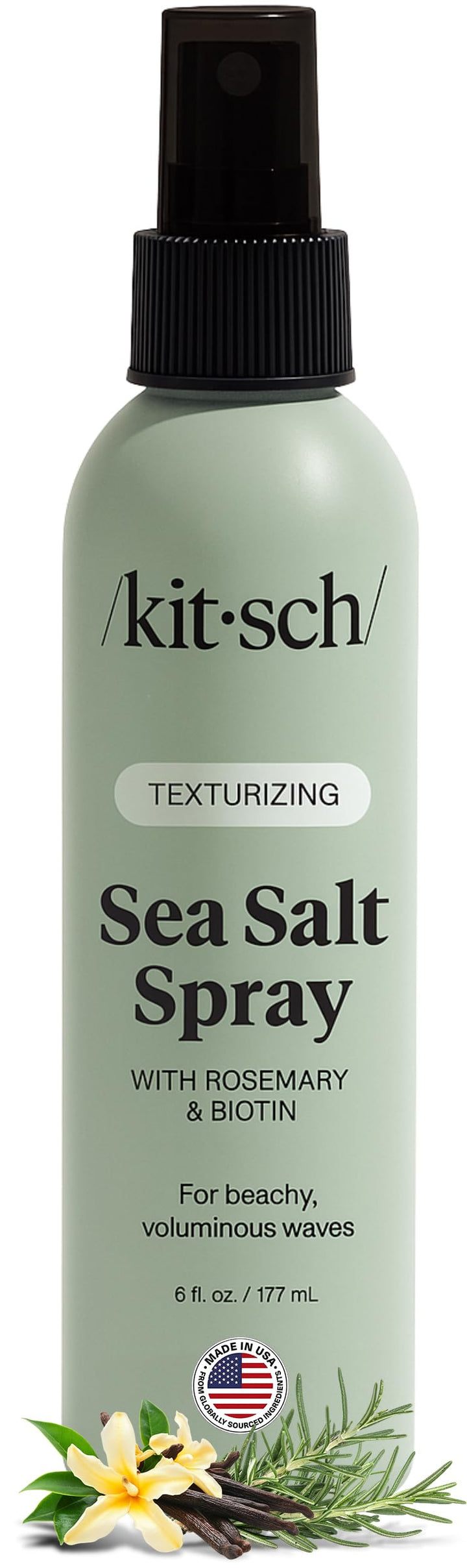 Kitsch front packaging showing 177 mL spray and beachy styling benefit