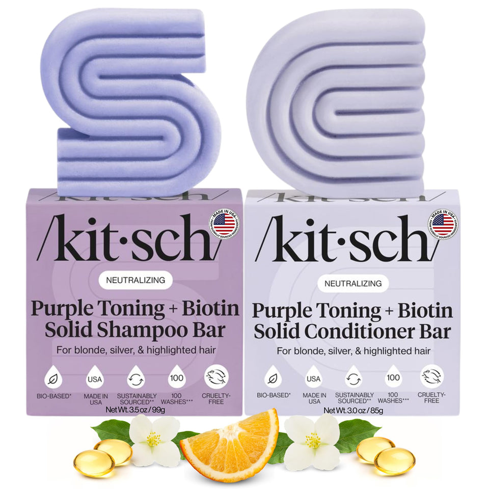 Kitsch front packaging showing shampoo and conditioner bars and eco benefits