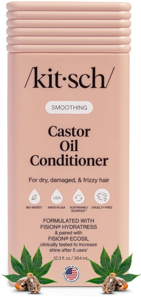 Kitsch front bottle showing label and smoothing castor oil benefit