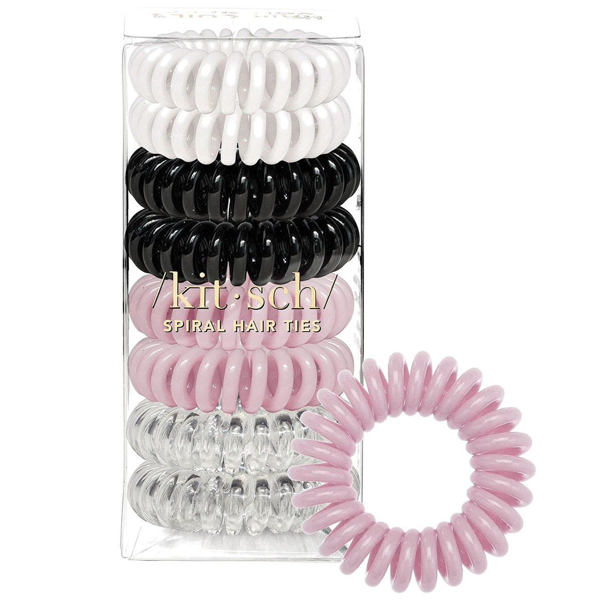 Kitsch front packaging showing 8-pack coil hair ties, organized and travel-ready