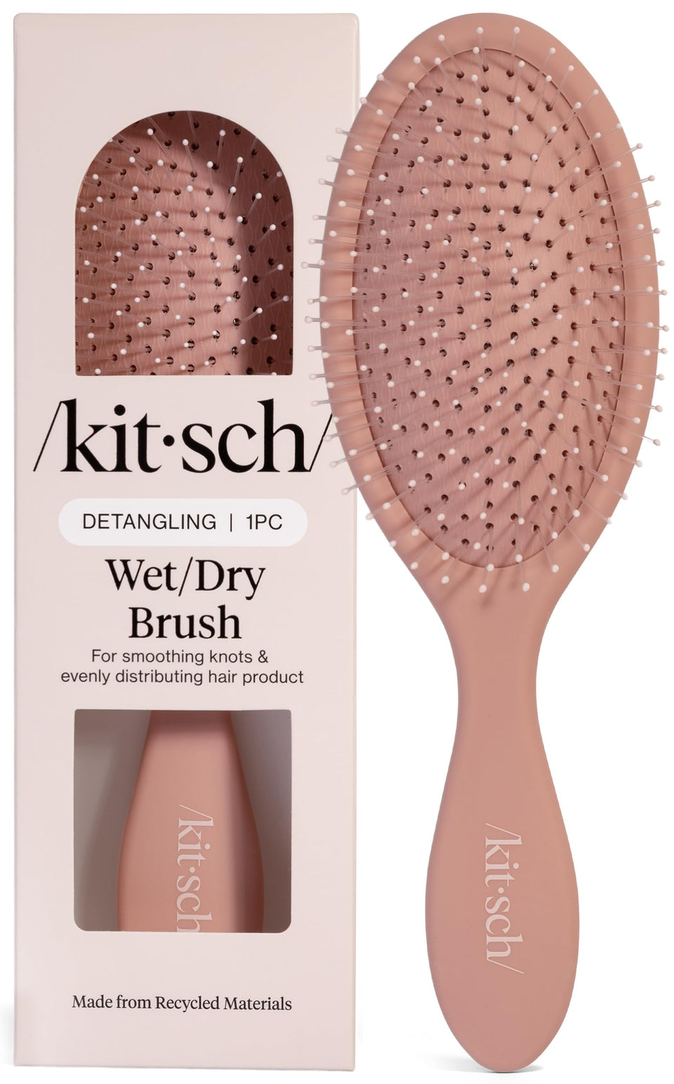 Kitsch front view of terracotta detangler showing compact shape and color benefits