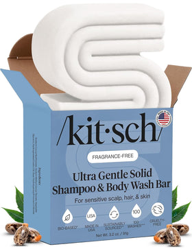 Kitsch front packaging showing ultra sensitive 2‑in‑1 bar and benefits