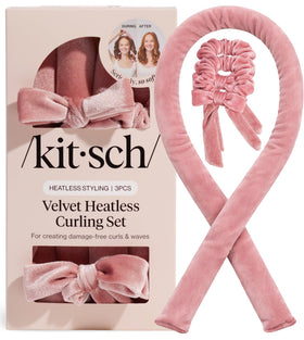 Kitsch front packaging showing complete heatless curling set and benefits