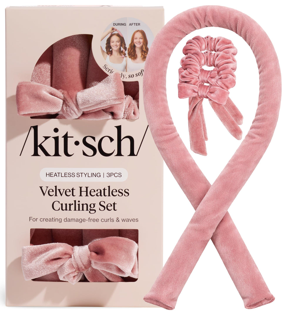 Kitsch front packaging showing complete heatless curling set and benefits