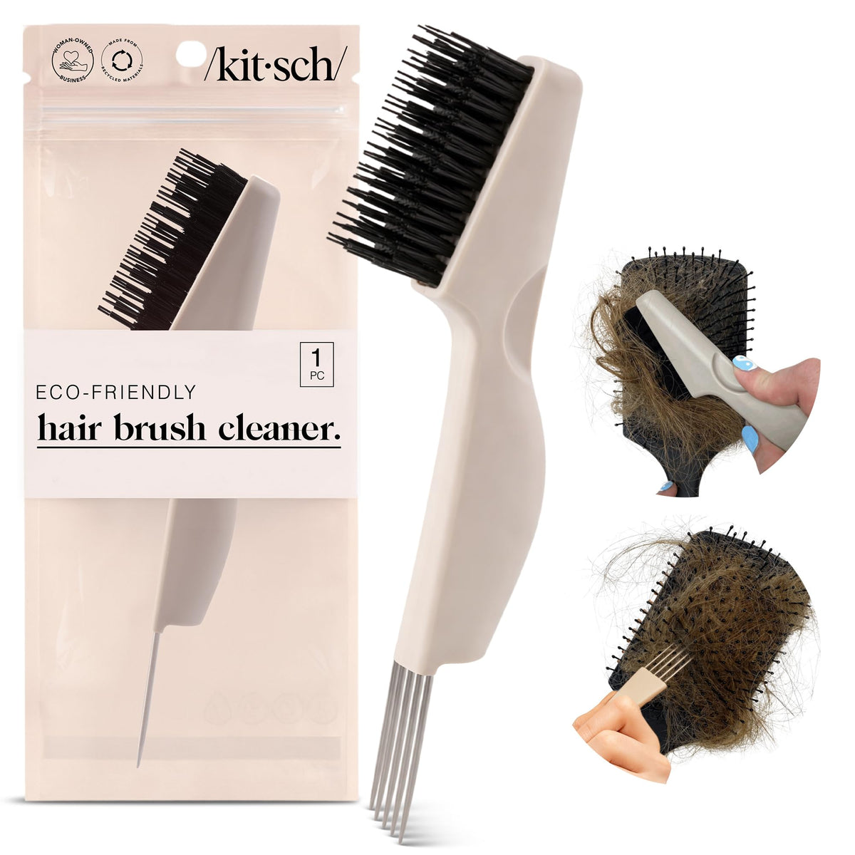 Kitsch front view of the double-sided cleaner tool showing compact design and ease