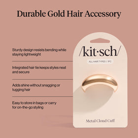 Kitsch gold hair cuff worn on a ponytail adding polished shine