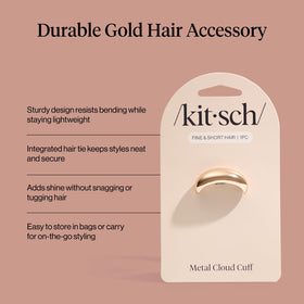 Kitsch gold hair cuff on ponytail demonstrating tidy elevated hairstyle