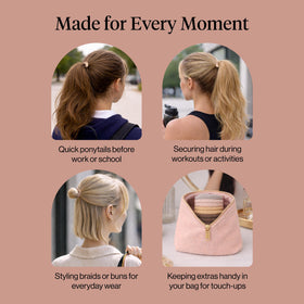 Kitsch hair ties in gym bag showing travel-ready convenience and durability benefit