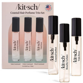 Kitsch front packaging showing three travel mists and scent names for easy selection