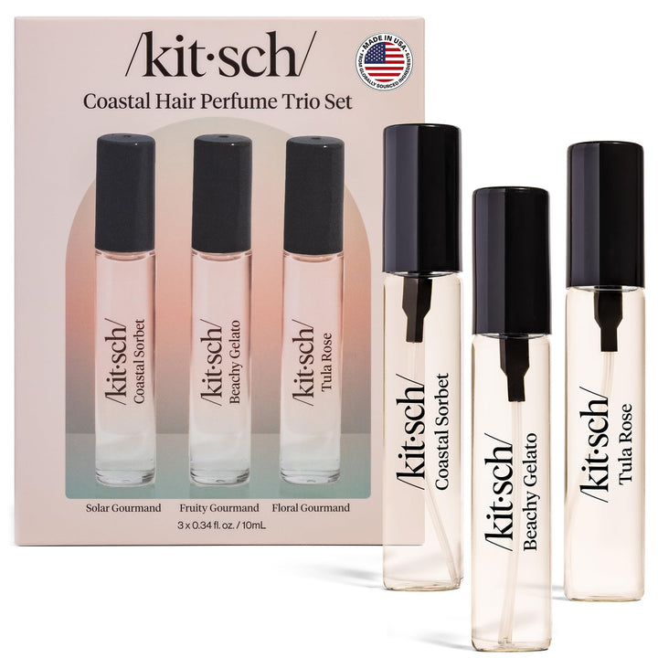 Kitsch front packaging showing three travel mists and scent names for easy selection