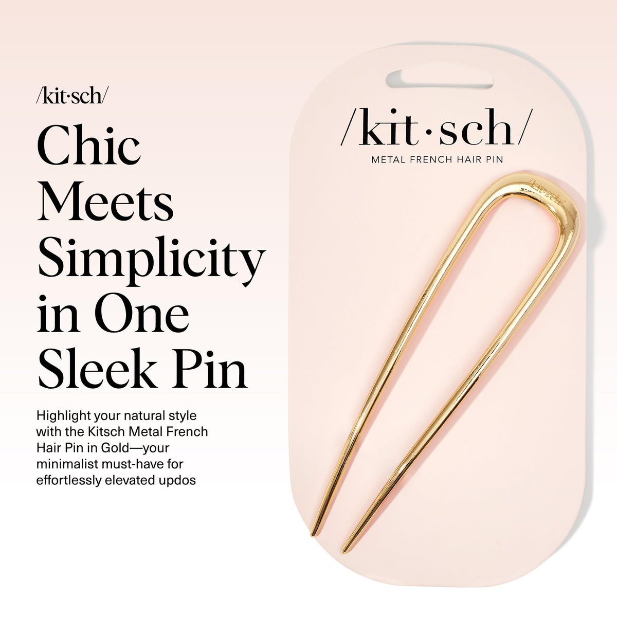Kitsch hair pin close-up showing smooth metal texture and snag-free benefit