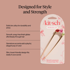 Kitsch hair pin securing a neat bun for secure comfortable hold