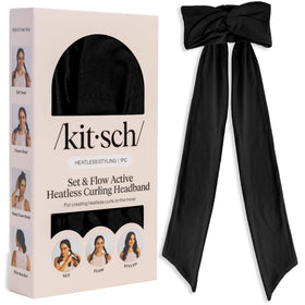 kitsch headband front packaging showing sleek black headband and branding for easy styling