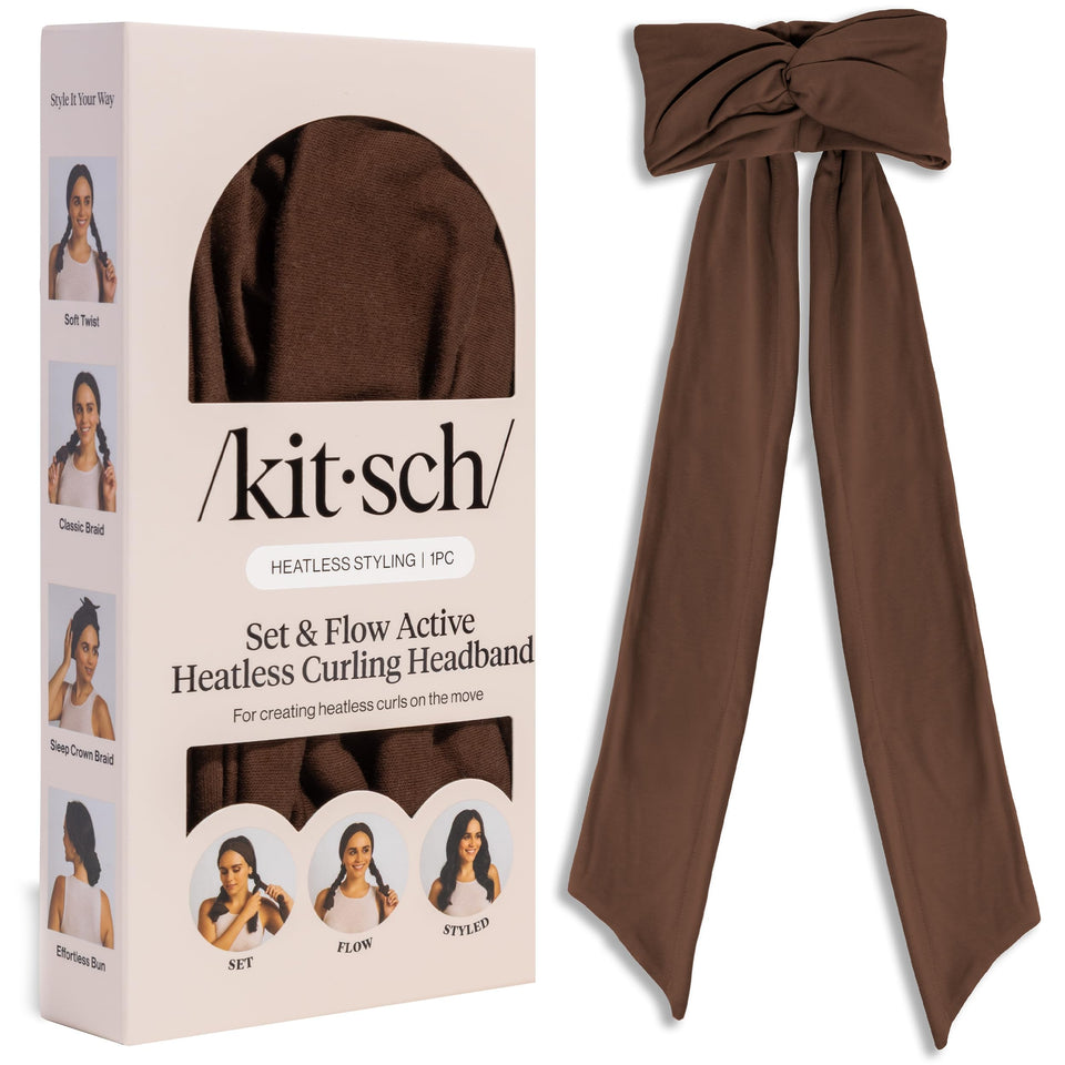 Kitsch headband front view showing chocolate brown color and comfortable fit