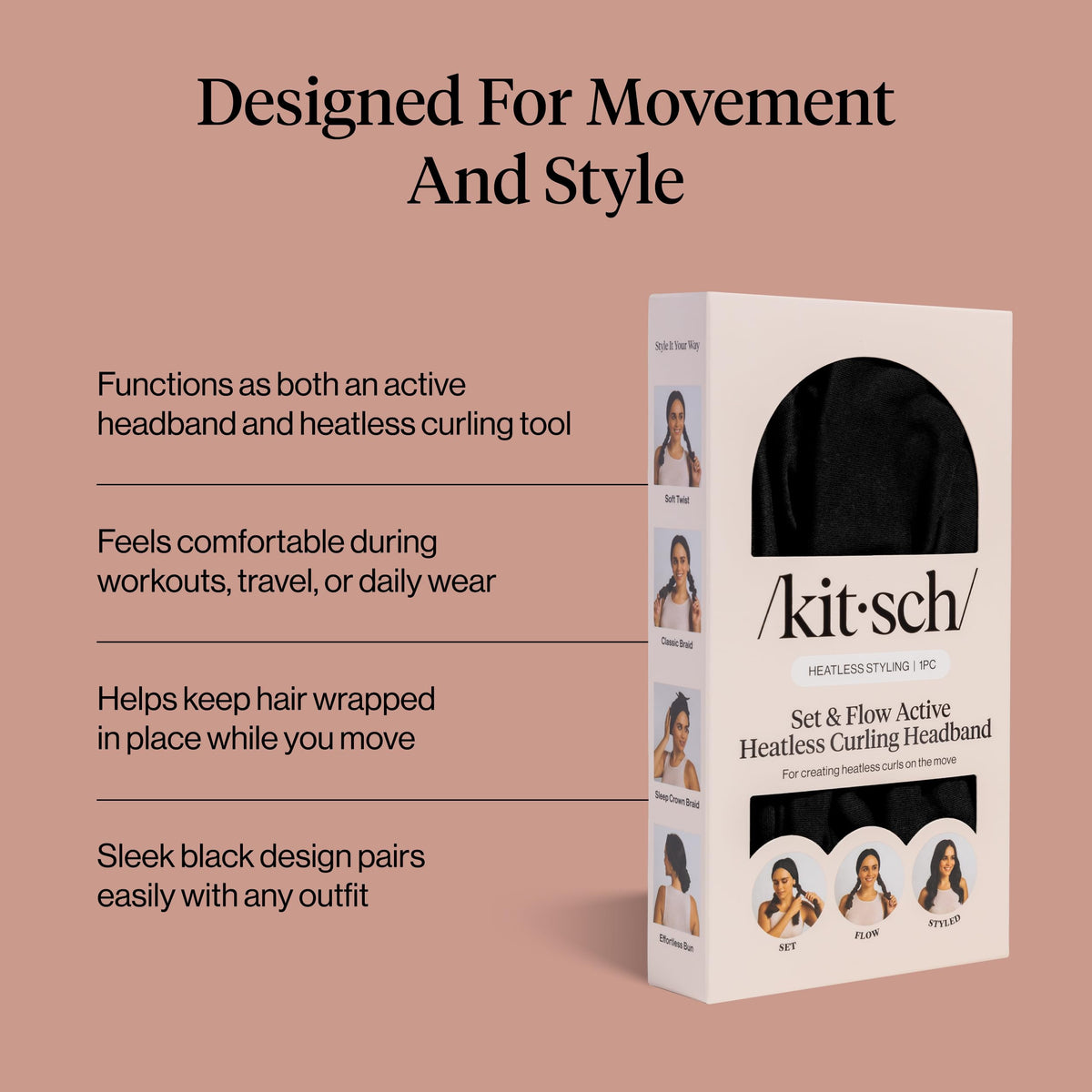 kitsch headband worn during gym activity illustrating stable fit for active styling