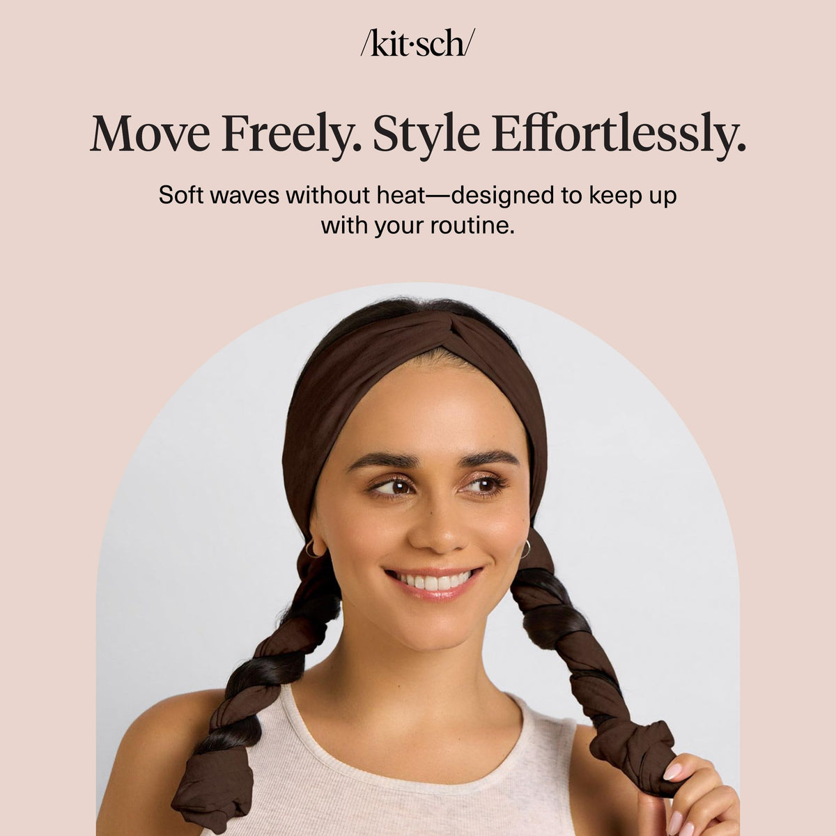 Kitsch headband worn at gym showing active-friendly heatless styling