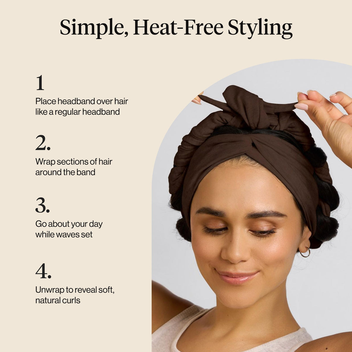 Kitsch headband held in hand to show lightweight size and easy storage